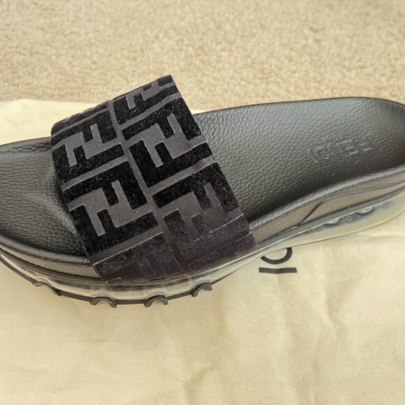 $1395 Authentic FENDI Roma Made in ITALY Men\'s Black Leather Suede Sandals Sz.10 main image 6